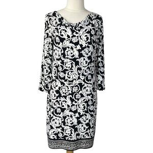 White House Black Market Shift Dress Womens Medium Black White